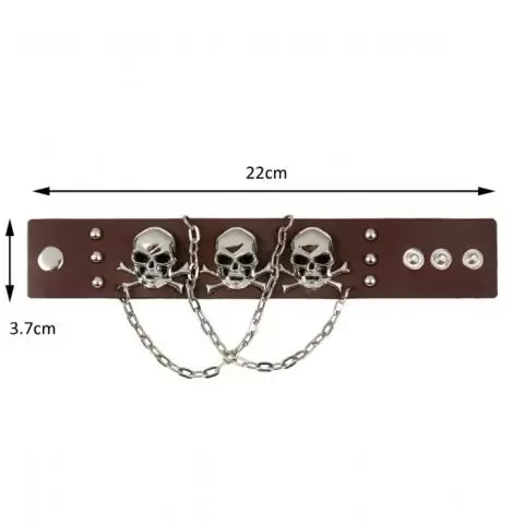 3 Skulls Brown Leather Goth Steampunk Bracelet Emo Punk Cyber Wrist Cuff Mens Womens Wristbands Biker
