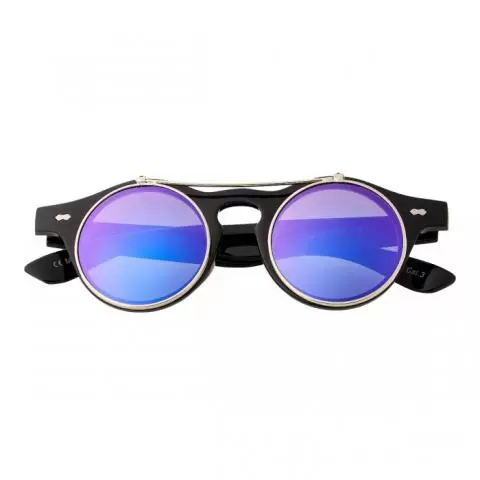 Ultra Black Frame Purple Flip Lenses Flip Up Round Steampunk Sunglasses Classic Goggles Retro Mens Womens UV400 Cyber Gothic Circle Glasses