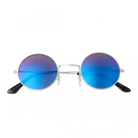 Ultra Silver Frame with Blue Mirrored Lenses Retro Round Adults Small John Lennon Style Sunglasses Classic Men Women Vintage Retro UV400 Glasses
