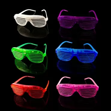 96 Flashing LED Shutter Glasses Light Up Rave Slotted Party Glow Shades Fun UK 