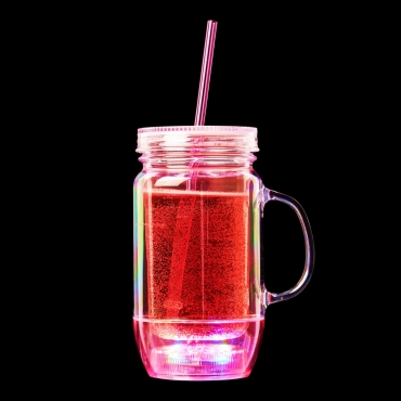 Ultra Pink LED Drinking Glass with Straw Plastic Glasses Mason Jars with Lids and Straws Smoothie Cup Tumbler with Straw and Lid Slushie Cup Mason Jars with Handles Light Up Glasses Drinking
