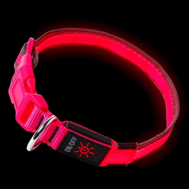 Ultra Small Pink Light Up Dog Collar LED Dog Collar USB Rechargeable Light Collar Upto 10 Hours Use Per Charge 3 Settings Super Bright Waterproof Dog Light Up Collar Hi Vis Walking