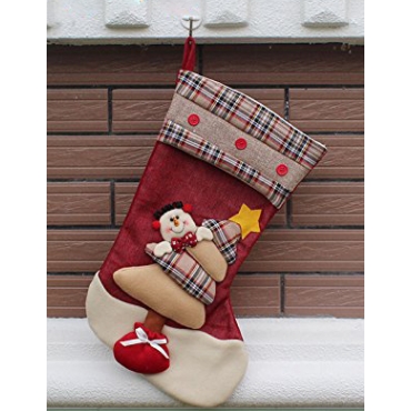Snowman Traditional Deluxe Large Tapestry Plaid Style Design Christmas Xmas Stockings 46x27cm