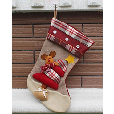 Reindeer Traditional Deluxe Large Tapestry Plaid Style Design Christmas Xmas Stockings 46x27cm