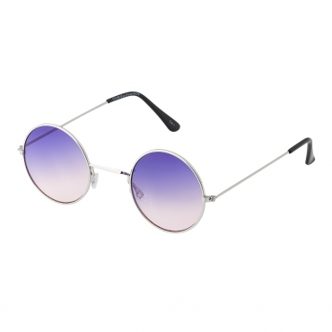 Ultra Silver Frame with Purple to Pink Lenses Adults Small Retro Round Classic John Lennon Style Sunglasses Mens Women UV400 Glasses