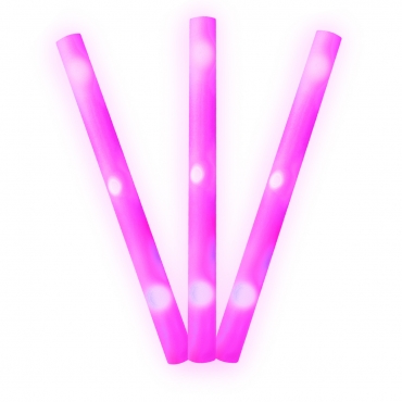 Pink LED Foam Sticks Flashing LED 18" Multi Coloured Glow in the Dark White Batons Lights Perfect for Parties Concerts New Years Eve Adult