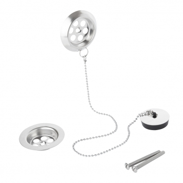 Stainless Steel Retainer Bath Plug Waste and Overflow 45cm Ball Chain Including Water Plug with 70mm Diameter Waste Assembly