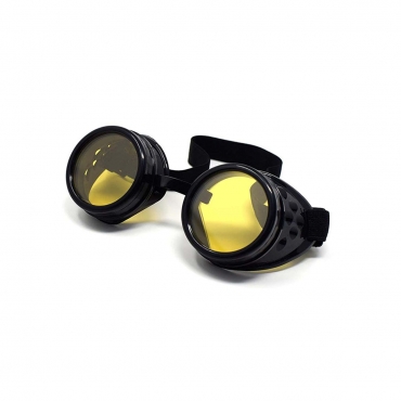 Ultra Black with Yellow Lenses Rivet Steampunk Goggles Mens Womens Cyber Glasses Victorian Punk Welding Cosplay Goth Rustic Rivet Round Eyewear