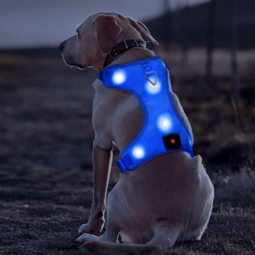 Blue Harness USB Rechargeable LED Dog Harnesses Light Up Harness Anti Pull Safety Light Up Dog Harness Flashing Dog Harness