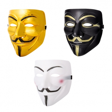 Ultra Mixed Pack of 1 White 1 Gold and 1 Black Adults Guy Fawkes Mask Hacker Anonymous Halloween Fancy Dress Adults Costume Play With Elasticated Strap High Quality