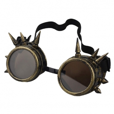 Ultra Gold with Brown Lenses Spike Steampunk Goggles Mens Womens Cyber Glasses Victorian Punk Welding Cosplay Goth Rustic Round Eyeweara Goggles Cyber Glasses Victorian Men's Women's Cosplay Goth Round-Bronze with Brown Lenses Spike