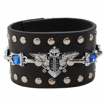 UltraByEasyPeasyStore Gothic Design with Blue Stone Goth Steampunk Bracelet Emo Punk Cyber Wrist Cuff Mens Womens Wristbands Biker Rock Vintage Style Adult
