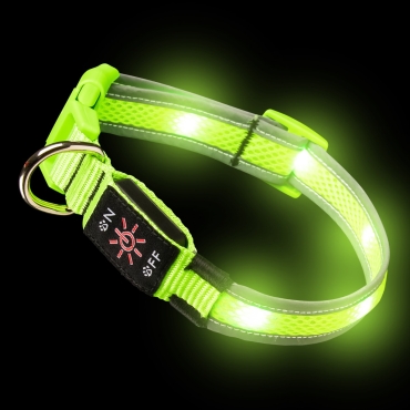 Ultra Light Up Dog Collar Green LED Dog Collar USB Rechargeable Light Collar Upto 10 Hours Use Per Charge 3 Settings Super Bright Waterproof Dog Light Up Collar for Hi Vis Walking Night Safety