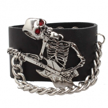 UltraByEasyPeasyStore Guitar Skeleton Goth Steampunk Bracelet Emo Punk Cyber Wrist Cuff Mens Womens Wristbands Biker Rock Vintage Gothic Style Adult