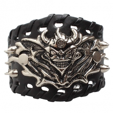 Leather Goth Steampunk Bracelet Emo Punk Cyber Wrist Cuff Men's Women's Wristband-Hell Monster