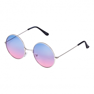 Ultra Silver Frame Pink to Blue Lenses Large Adults Retro Round Classic Sunglasses John Lennon Style Men Women Glasses UV400-Silver Frame Pink to Blue Lenses