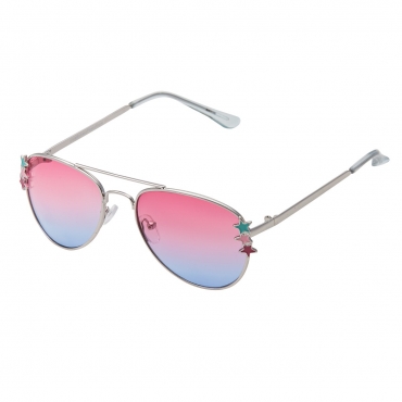 Ultra Silver Frame Pink to Blue Lenses Childrens Kids Pilot Style Sunglasses Boys Girls Classic UV400 UVA UVB Metal Shades Glasses Unisex Suitable for Ages 3 to 9 Years