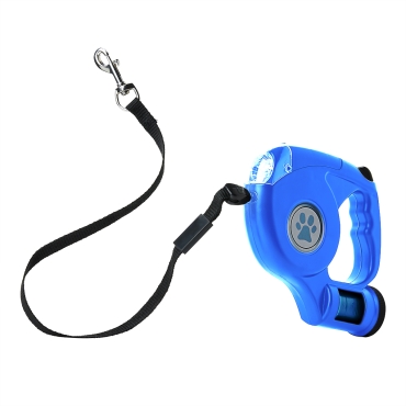Ultra Blue Retractable Dog Lead with LED Light 15ft Long Extendable Dog Lead with Dog Poo Bag Dispenser Built In 360 Degree Tangle Free Flexi Dog Leads Night Safety Dog Leashes for Dogs Upto 35KG in Size