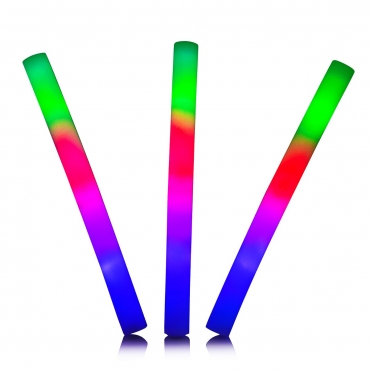 Multicoloured LED Foam Sticks Flashing LED 18" Multi Coloured Glow in the Dark White Batons Lights Perfect for Parties Concerts New Years Eve Adult