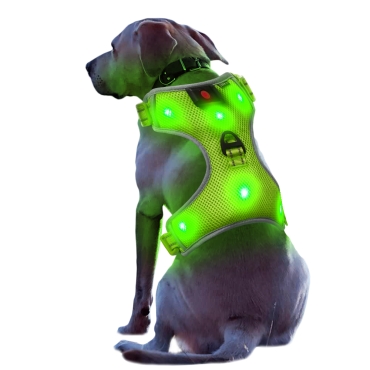 Extra Large Green Harness USB Rechargeable LED Dog Harnesses Light Up Harness Anti Pull Safety Light Up Dog Harness Flashing Dog Harness