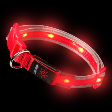 Ultra Light Up Dog Collar Red LED Dog Collar USB Rechargeable Light Collar Upto 10 Hours Use Per Charge 3 Settings Super Bright Waterproof Dog Light Up Collar for Hi Vis Walking Night Safety