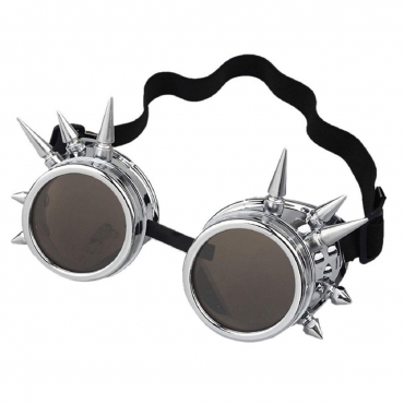 Ultra Silver with Brown Lenses Spike Steampunk Goggles Mens Womens Cyber Glasses Victorian Punk Welding Cosplay Goth Rustic Round Eyeweara Goggles Cyber Glasses Victorian Men's Women's Cosplay Goth Round-Bronze with Brown Lenses Spike