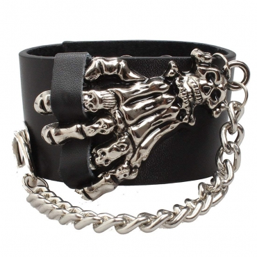 Ultra Skeleton Hand Leather Goth Steampunk Style Bracelet Wrist Cuff Wristbands Gothic Goth Emo Cyber Vintage Style Biker Rock Adult Teens