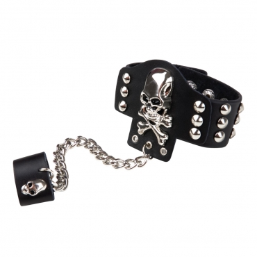 Skull and Finger Chain Leather Goth Steampunk Bracelet Emo Punk Cyber Wrist Cuff Mens Womens Wristbands Biker Rock Vintage Gothic Style Adult Mens Bracelets Womens Bracelet Wrist Band Cyber Goth
