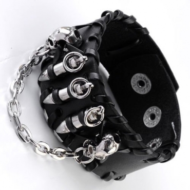 UltraByEasyPeasyStore Skulls and Bullets Pattern Goth Steampunk Bracelet Emo Punk Cyber Wrist Cuff Mens Womens Wristbands Biker Rock Vintage Gothic Style Adult