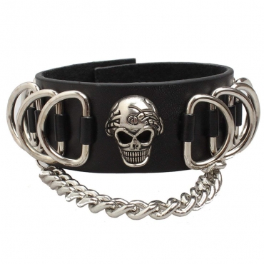 UltraByEasyPeasyStore Skull Buckles and Chains Steampunk Bracelet Emo Punk Cyber Wrist Cuff Mens Womens Wristbands Biker Rock Vintage Gothic Style Adult