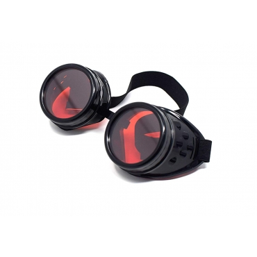 Ultra Black with Red Lenses Rivet Steampunk Goggles Mens Womens Cyber Glasses Victorian Punk Welding Cosplay Goth Rustic Rivet Round Eyewear