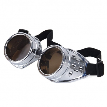 Ultra Silver with Brown Lenses Rivet Steampunk Goggles Mens Womens Cyber Glasses Victorian Punk Welding Cosplay Goth Rustic Rivet Round Eyewear