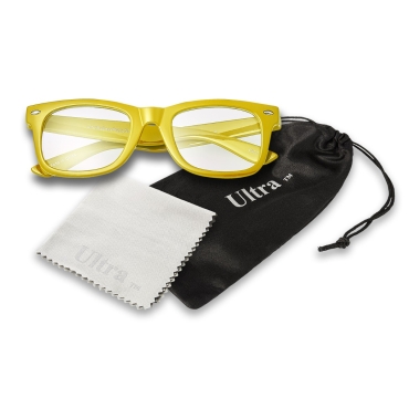 Ultra Yellow Adults Classic Costume Fake Glasses with Clear Lenses Retro Design For Men Women For Fancy Dress Geek Look Cosplay Hipsters World Book Day Glasses Frames Clear Lens Fashion Glasses