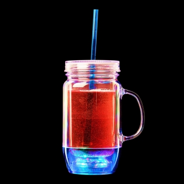 Ultra Blue LED Drinking Glass with Straw Plastic Glasses Mason Jars with Lids and Straws Smoothie Cup Tumbler with Straw and Lid Slushie Cup Mason Jars with Handles Light Up Glasses Drinking