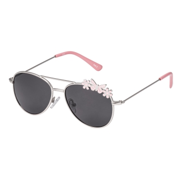 Ultra Silver Frame with Pink Butterflies Childrens Kids Pilot Style Sunglasses Boys Girls Classic UV400 UVA UVB Metal Shades Glasses Unisex Suitable for Ages 3 to 9 years