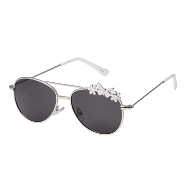 Ultra Silver Frame with White Butterflies Childrens Kids Pilot Style Sunglasses Boys Girls Classic UV400 UVA UVB Metal Shades Glasses Unisex Suitable for Ages 3 to 9 years