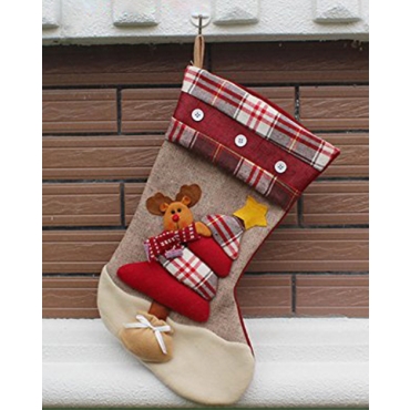 Reindeer Traditional Deluxe Large Tapestry Plaid Style Design Christmas Xmas Stockings 46x27cm