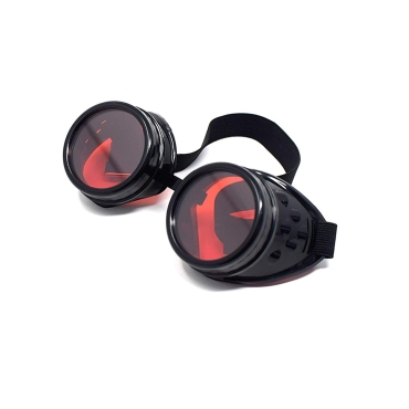 Ultra Black with Red Lenses Rivet Steampunk Goggles Mens Womens Cyber Glasses Victorian Punk Welding Cosplay Goth Rustic Rivet Round Eyewear