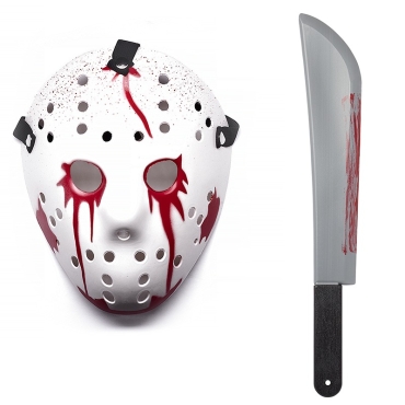 Ultra Hockey Mask & Machete Halloween Thermoplastic Horror Scary Bloodied