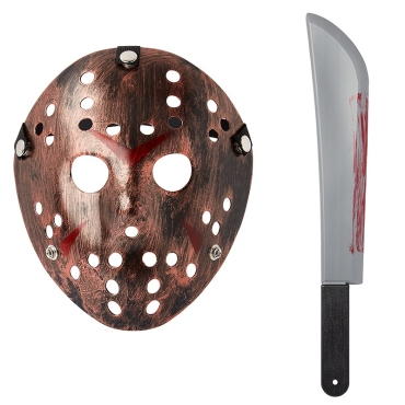 Ultra Hockey Mask Halloween Thermoplastic Horror Scary Bronze & Machete