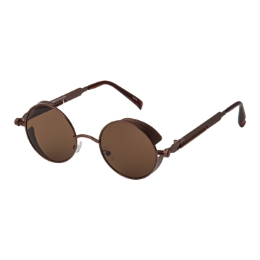 Ultra Brown Round Steampunk Sunglasses UV400 Protection Mens Ladies Metal Glasses Classic Gothic Retro Tea Copper Cyber Victorian Cosplay Goggles