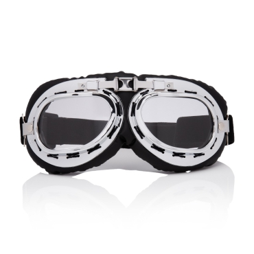 Ultra Silver &amp; Clear Lenses Vintage Classic Motorcycle Helmet Mens Womens Steampunk Retro Cyber Pilot Flying Goggles WW2 Cosplay Eyewear Unisex