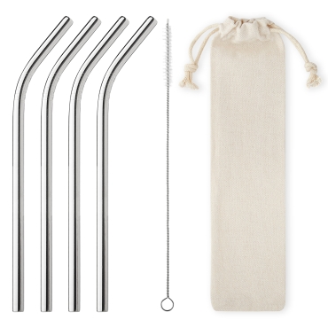 Packs of 6mm Wide Curved Metal Straws Stainless Steel Metal Drinking Straws Cleaning Brush and Carry Pouch/Case Reusable Straw with Case Cocktail
