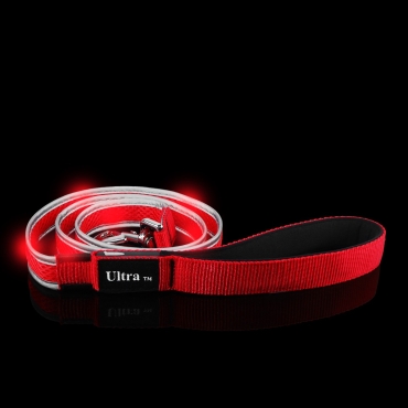 Ultra Red LED Dog Lead Light Up LED Light Flashing Dog Collar Leash Flexi LED Night Light Safety Dog Walking Water Proof Leads USB Rechargeable 120cm Reflective High Visibility Nylon Dog Lead
