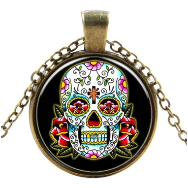 Floral Skull with Cross Style Steampunk Necklaces Classic Cyber Punk Victorian Mens Womens Jewellery Chain and Pendant Copper Vintage Cosplay