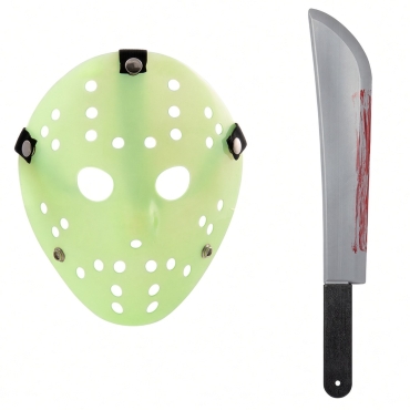 Ultra Hockey Mask Halloween Horror Scary Glow in the Dark & Machete