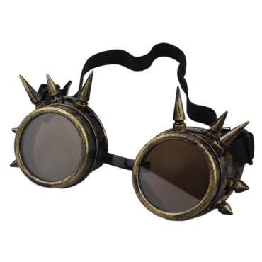 Ultra Gold with Brown Lenses Spike Steampunk Goggles Mens Womens Cyber Glasses Victorian Punk Welding Cosplay Goth Rustic Round Eyeweara Goggles Cyber Glasses Victorian Men's Women's Cosplay Goth Round-Bronze with Brown Lenses Spike