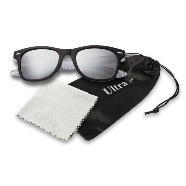 Ultra Black with Striped Sides Childrens Sunglasses Classic Kids Glasses UV400 UVA UVB Protection Girls Boys Retro Fashion Shades Unisex Suitable for Ages 3 to 10 Years