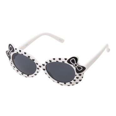 Ultra White Framed Girls Sunglasses Childrens Classic Cute Retro Bow Heart Glasses Kids Kitty Summer UV400 Protection Suitable for Ages 3 to 7 Years