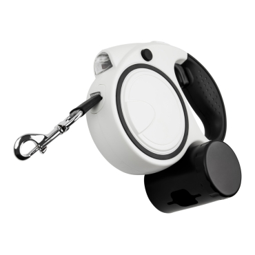 Ultra White Extendable Dog Lead 5m with LED Light &amp; Waste Bag Holder Poo Bag Dispenser Strong Retractable Leash for Large Dogs, Long Training Lead for Small Medium Large Dogs Flexi Dog Leads Reflective